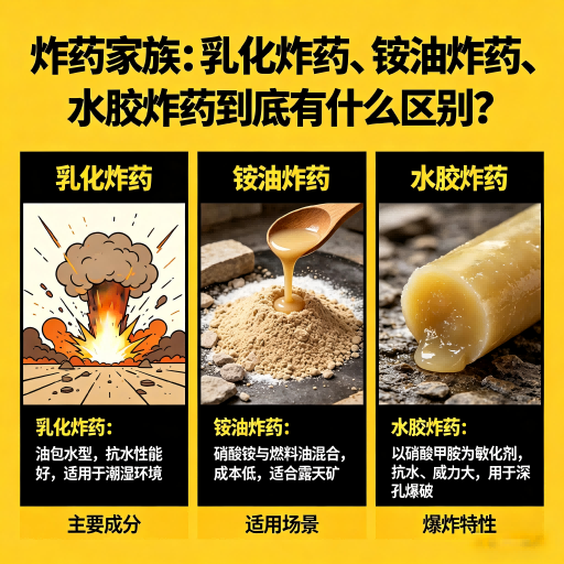 万冲镇炸药家族：乳化炸药、铵油炸药、水胶炸药到底有什么区别？